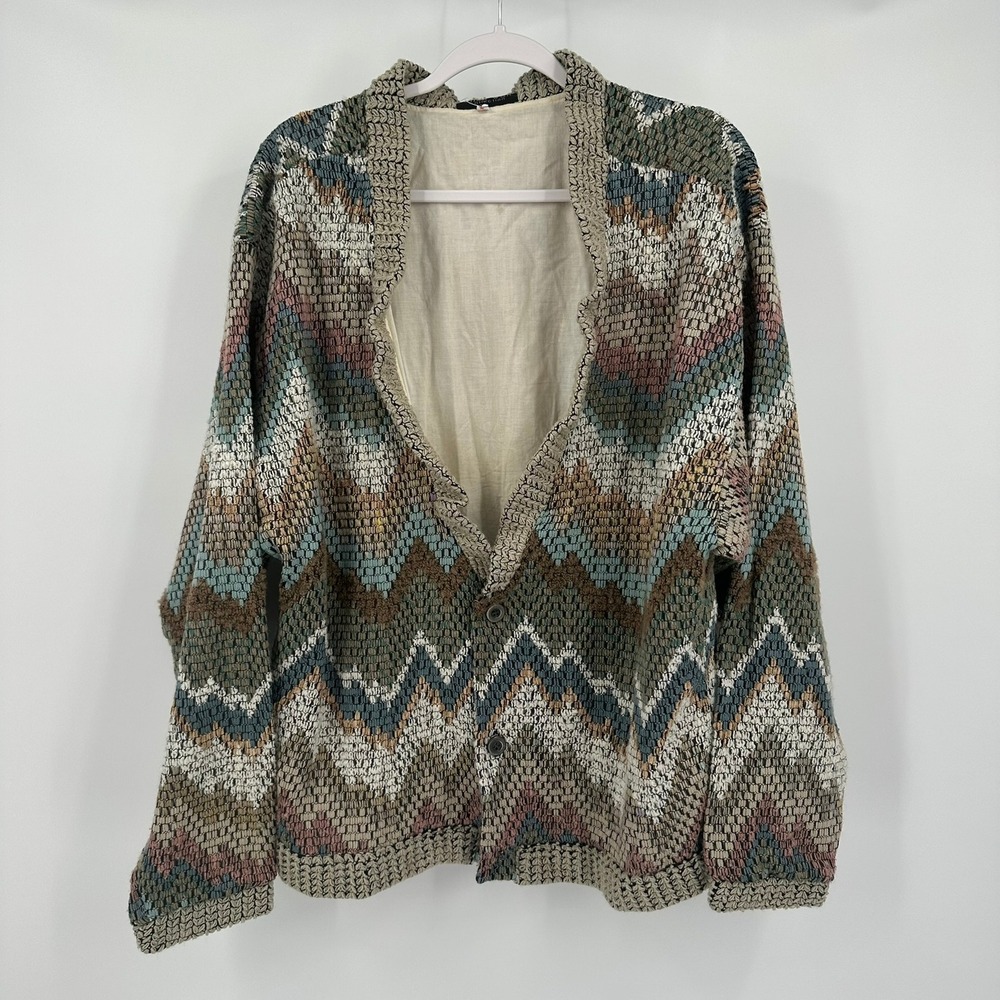 Womens Boho Knit Jacket Sz L Eclectic Indie Artsy Southwestern Oversized Vintage
